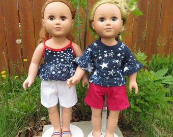 Fourth of July Short Outfits for 18 inch dolls. Fits American girl and boy dolls, My Life As and Our Generation dolls.