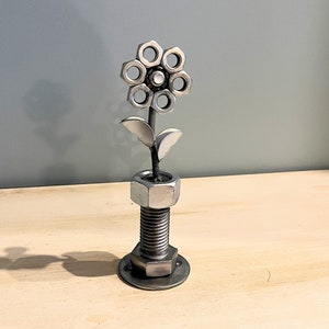Industrial Steel Flower and Vase - Nuts and Bolts