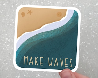 Make Waves Vinyl Sticker, Beach Ocean Theme, Waterproof Decal