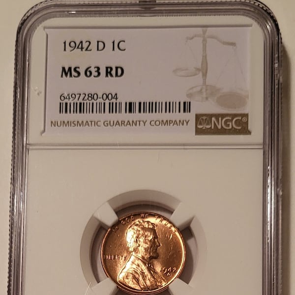 1942 D Lincoln Wheat Cent MS63 RED NGC