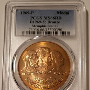 1969 P Memphis Sesquicentennial Bronze Medal U.S. Mint D1969-3c MS66 RED PCGS