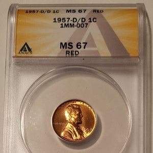 1957 D/D Lincoln Wheat Cent 1MM-007 MS67 RED ANACS