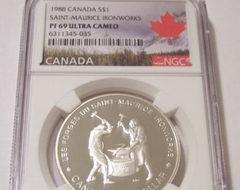 1988 CANADA SAINT MAURICE IRONWORKS PROOF SILVER DOLLAR HEAVY CAMEO COIN 