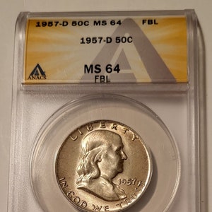 1957 D Franklin Half Dollar MS64 FBL ANACS Toning