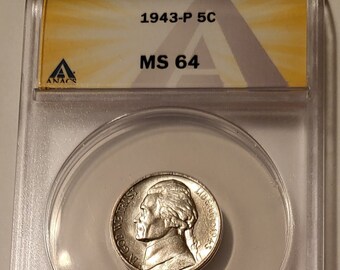1943 P Jefferson Silver Nickel MS64 ANACS