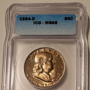 1954 D Franklin Half Dollar MS65 ICG Toned
