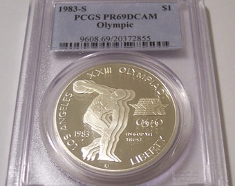1983 P D S Uncirculated Olympic Silver Dollar Coins in Original Mint Packaging