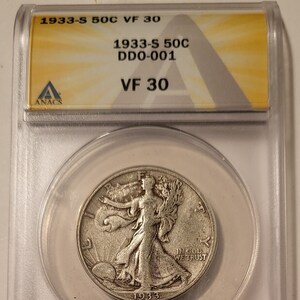 1933 S Walking Liberty Half Dollar DDO-001 VF30 ANACS