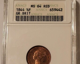 Great Britain Victoria 1844 1/2 Farthing MS64 RED ANACS