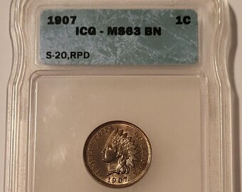 1907 Indian Head Cent RPD Fs-303 S-20 MS63 BN ICG