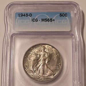 1945 D Walking Liberty Half Dollar Unc MS65+ Toning
