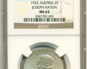 Austria Silver 1932 2 Schilling Joseph Haydn MS62 Key Date