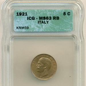 Italy Vittorio Emanuele III 1921 R 5 Centesimi MS63 RB ICG