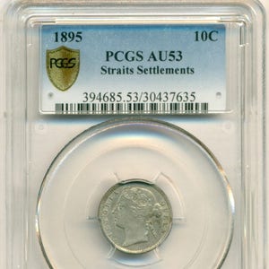 Straits Settlements -Malaysia- Victoria 1895 Silver 10 Cents AU53 PCGS