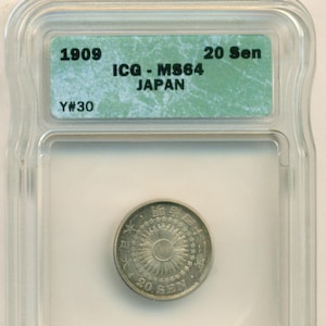 Japan Silver 1909 20 Sen MS64 ICG