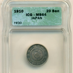Japan Silver 1910 20 Sen MS64 ICG