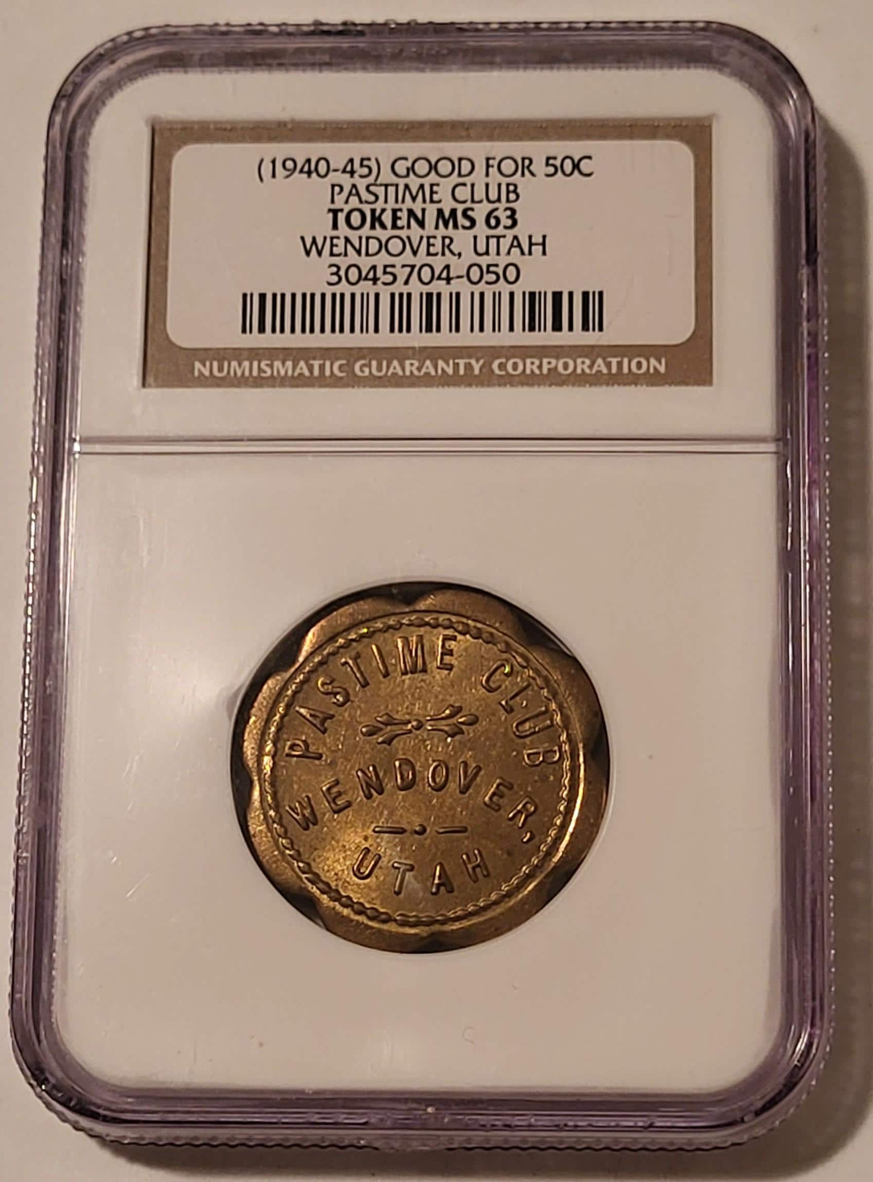 1940 Wendover Utah Merchant Trade Token Pastime Club Good for 50