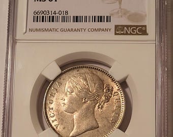 India - British Victoria 1840 (B&C) Silver Rupee MS61 NGC