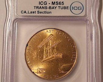 1969 San Francisco CA Trans-Bay Tube Last Section Brass Token/Medal MS65 ICG