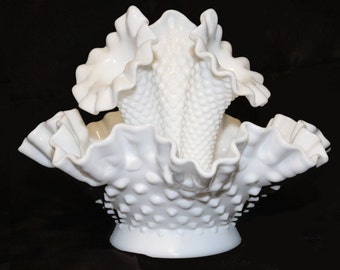 Vintage Fenton Milk Glass Hobnail 8" Epergne Flower Vase