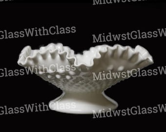 Fenton Handmade Milk Glass Hobnail Low Footed Comport With Double Crimped Edge