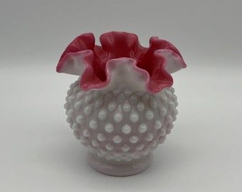 Vintage Fenton Handmade Peach Blow Hobnail Vase 1952-1956 4 1/2" X 4 1/2" Lovely Condition