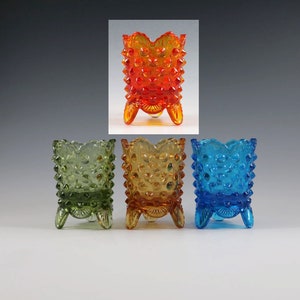 Vintage Handmade Fenton Hobnail Golden Amber Toothpick Holders