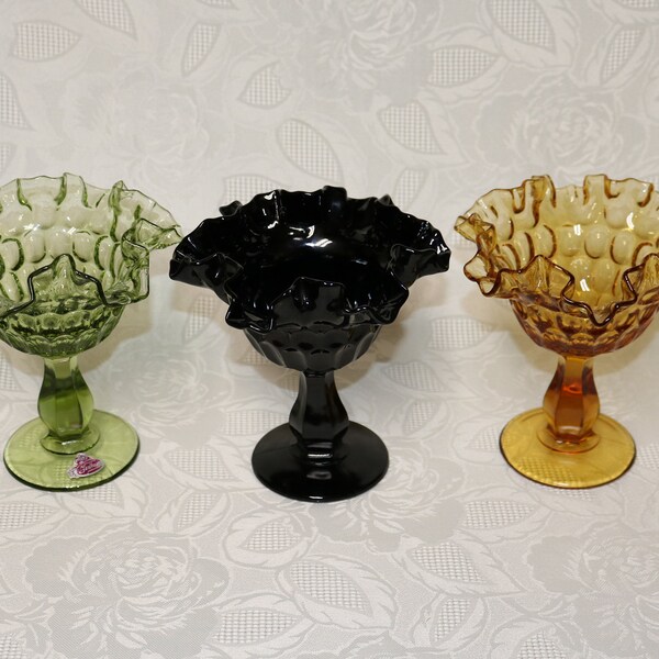 Fenton Thumbprint Pattern Pedestal Compote. Your Choice Green, Black or Golden Amber