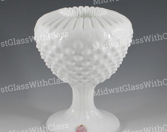 Vintage Fenton Handmade Milk Glass Hobnail #3757 Ivy Bowl Vase