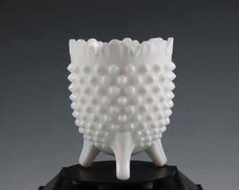 Vintage Fenton Milk Glass Hobnail Egg-Shaped Three Footed Rose Bowl Vase