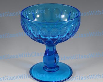 Vintage Handmade Fenton Colonial Blue Thumbprint Pattern Sherbet Champagne Glass Goblet