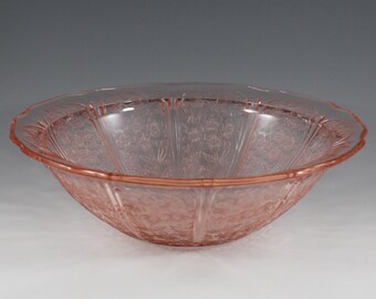 Antique Handmade Jeannette Glass Depression Pink Cherry Blossom 9" Vegitable Bowl