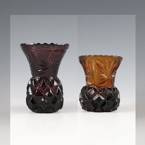 Two For One Price - Vintage Handmade Purple AMethyst And Golden Amber Pineapple Pattern Toothpick Holders