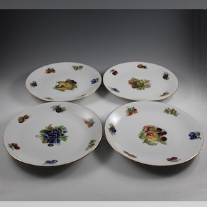 Czechoslovakia Toscport Fine Bohemian China 7 1/2&quot; Hand Painted Fruits Decorated Plates Set Of Four