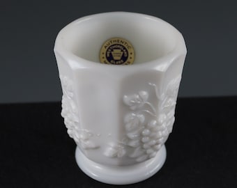 Vintage Westmoreland Handmade Milk Glass Panaled Grape Pattern Toothpick Holdee