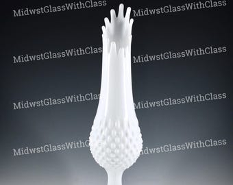 Vintage Fenton Handmade Milk Glass Hobnail Footed 14" Swung Vase