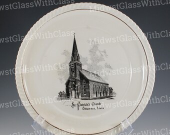 Beautiful Ceramic Handmade St. Patrick's Church Ottumwa Iowa 1951 Collector's Plate
