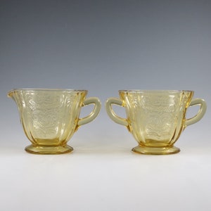 Vintage Federal Glass Amber Depression Glass Madrid Pattern Cream And Sugar