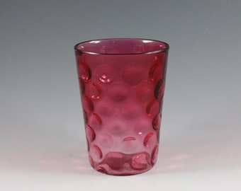 Vintage Fenton? Handmade Cranberry Coin Dot Optic Glass Tumbler