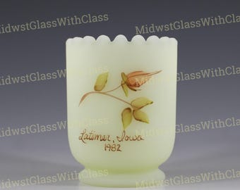GLOWS - Vintage Fenton Handmade Satin Custard Hand Painted Toothpick Holder "Vaseline Glass"