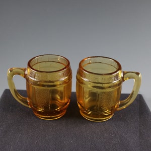 Two Pieces-One Price - Vintgae Midcentury Golden Amber Barrel Shapped Shot Glasses/Mini Mugs/Toothpick Holders
