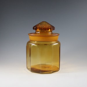 Vintage L.E. Smith Glass Co. Handmade Golden Amber Glass Apothecary Canister Jar