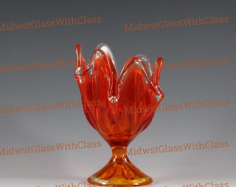 Vintage Viking Handmade Orange Epic Pattern "Shortie" Swung Handkerchief Vase ~ Mini 5"