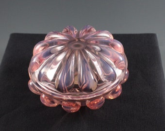 Vintage Fenton Handmade Pink Opalescent Teardrop Pattern Trinket Dish With Original Tags