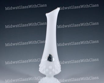 Vintage Fenton Handmade Milk Glass Hobnail Swung 8"  Bud Vase
