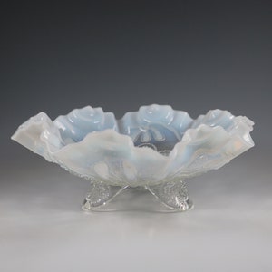 Antique Jefferson Handmade Crystal Opalescent Meander Pattern Footed Bowl 3 in 1 Crimp