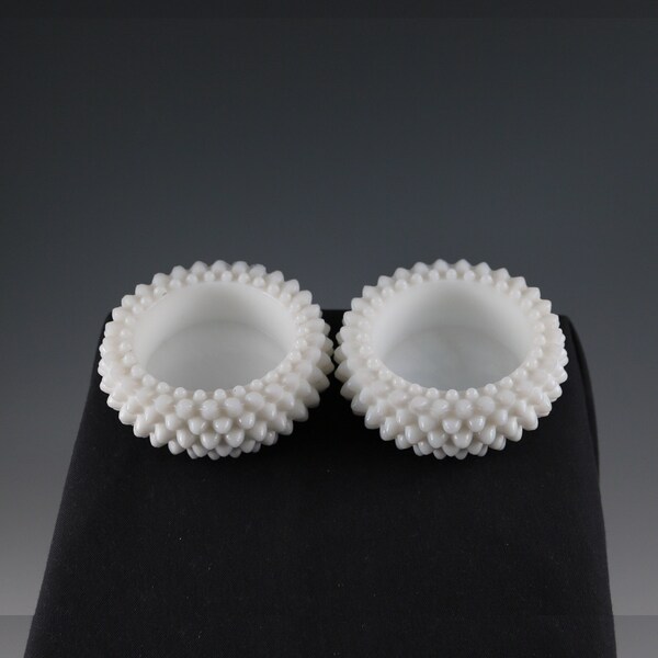 Vintage Midcentury Handmade Milk Glass Hobnail Master Salt Set