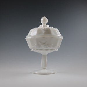 Vintage Westmoreland Handmade Milk Glass Grape Pattern Covered Candy Dish