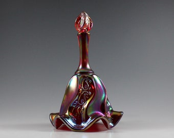 SCRACE - Vintage Fenton Handmade Red Carnival Paisley Pattern Glass Bell