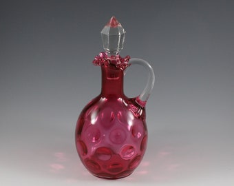 Vintage Fenton Handmade Ruby Overlay Coin Dot Optic Cruet With Stopper